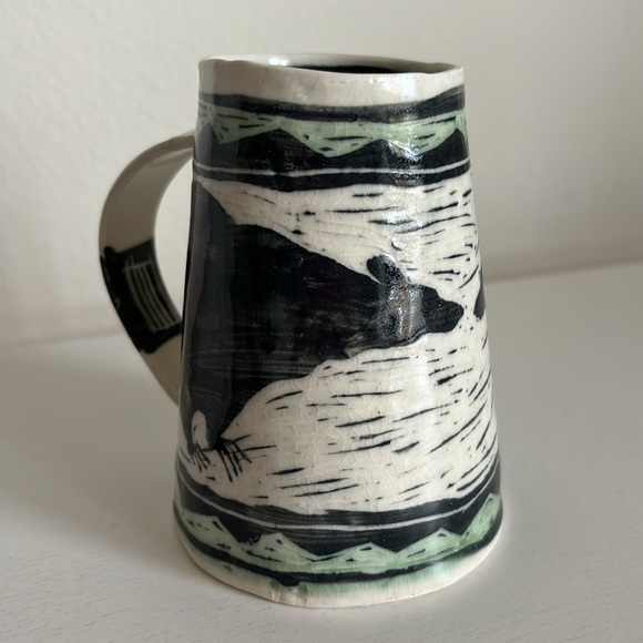 Martye Allen Sgraffito Pottery Art Mug 2 Black Bears Southwest Native Nature - Picture 5 of 15